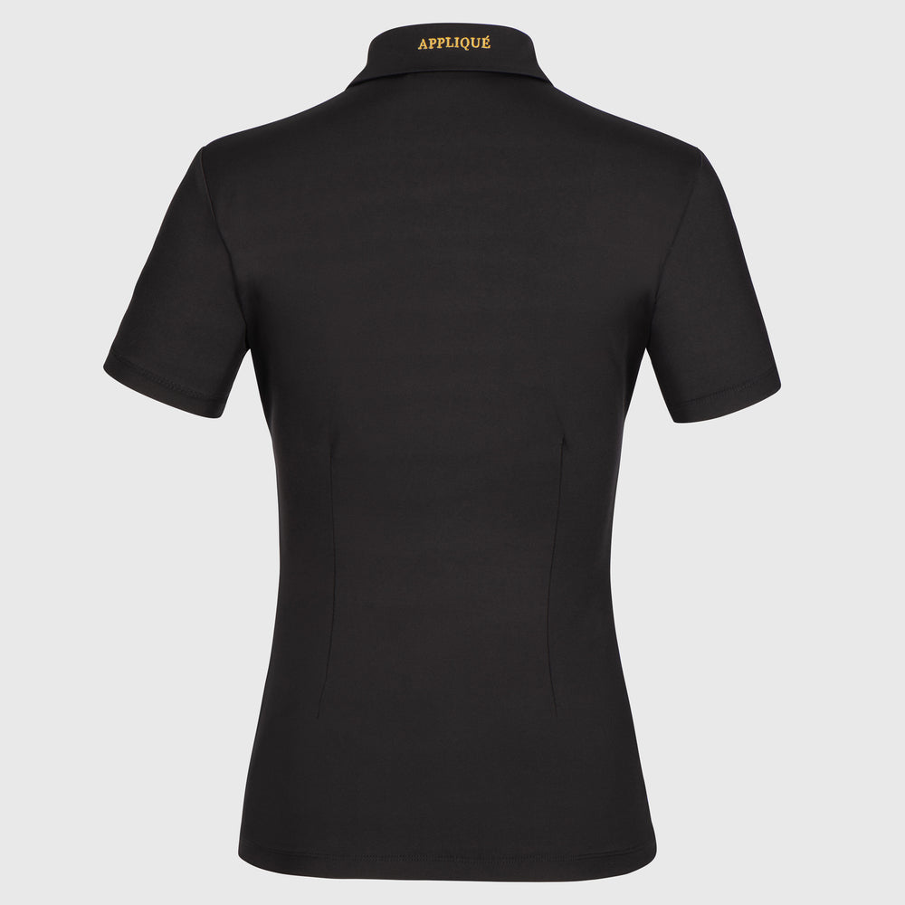    Polo-Shirt-Women-Black-Back-Damen-Shirt-T-shirt-Training-Appliqué-Amsterdam