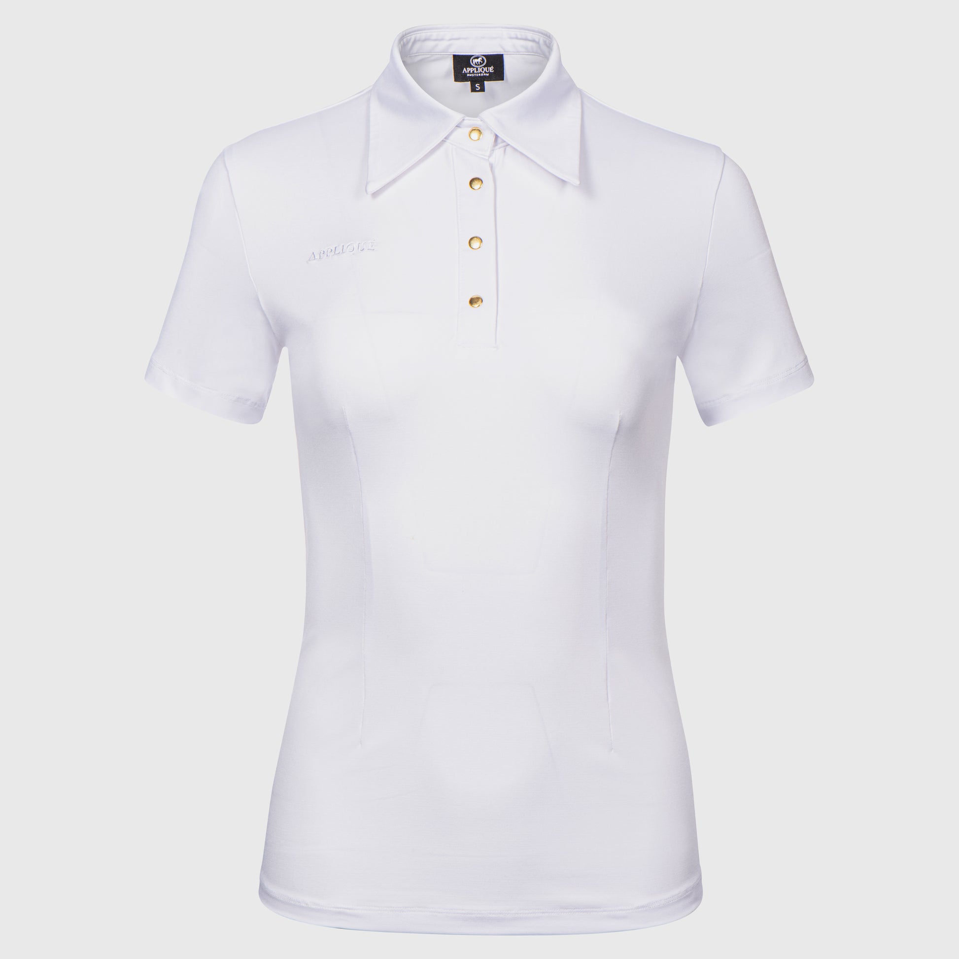 Poloshirt-White-women-training-Front-Applique-Amsterdam-Glden-Logo-Chic