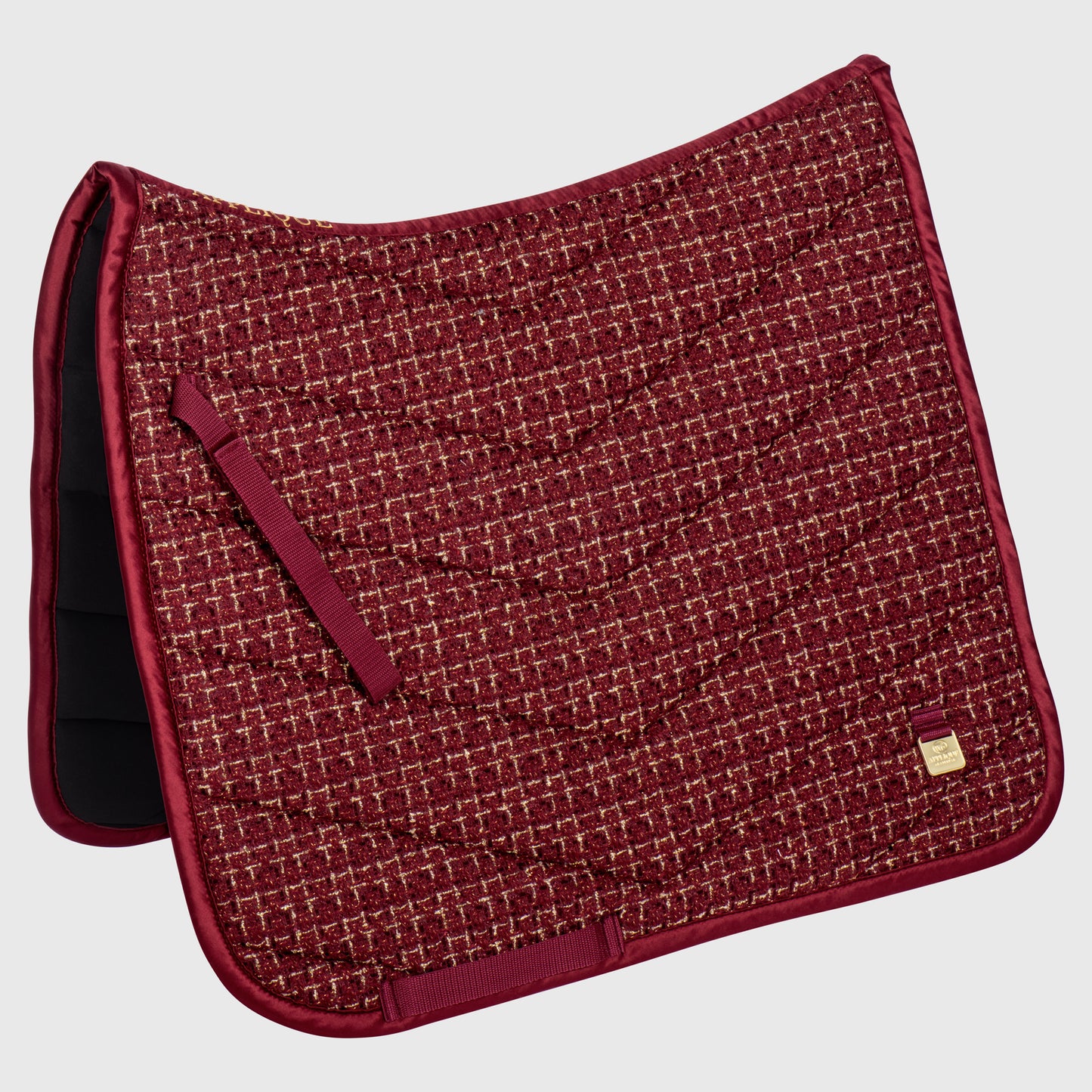 Appliqué Amsterdam-SaddlePad-Red-Bordeaux-Tweed-Dressage-Full-Glitter-Dressur